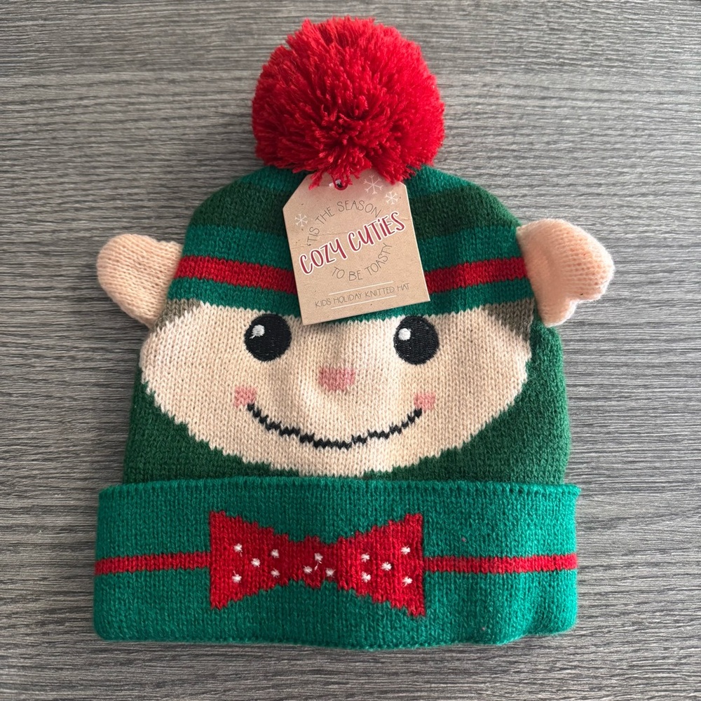 Cozy Cuties Christmas Kids Boys Girls Holiday Knitted Hat Beanie Elf 8+ - Picture 1 of 5